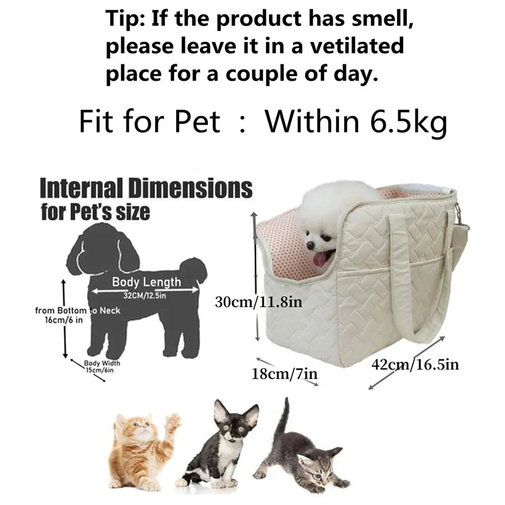 Portable Handheld Pet Travel Bag - Breathable Carrier for Small Dogs & Cats up to 6.5kg