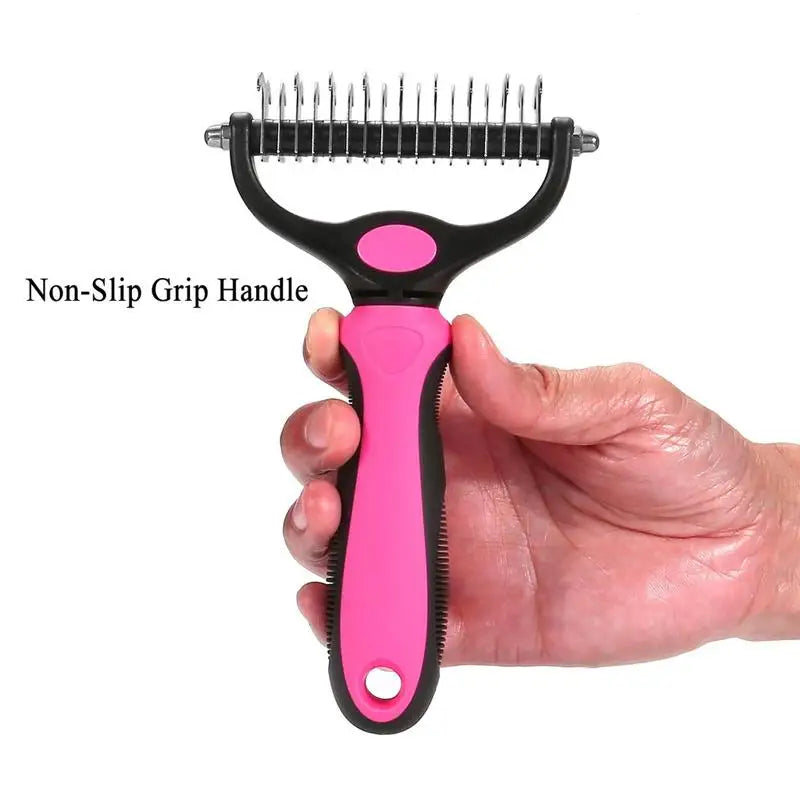 Double-Sided Pet Grooming Rake - Pro Shedding Brush for Dogs & Cats