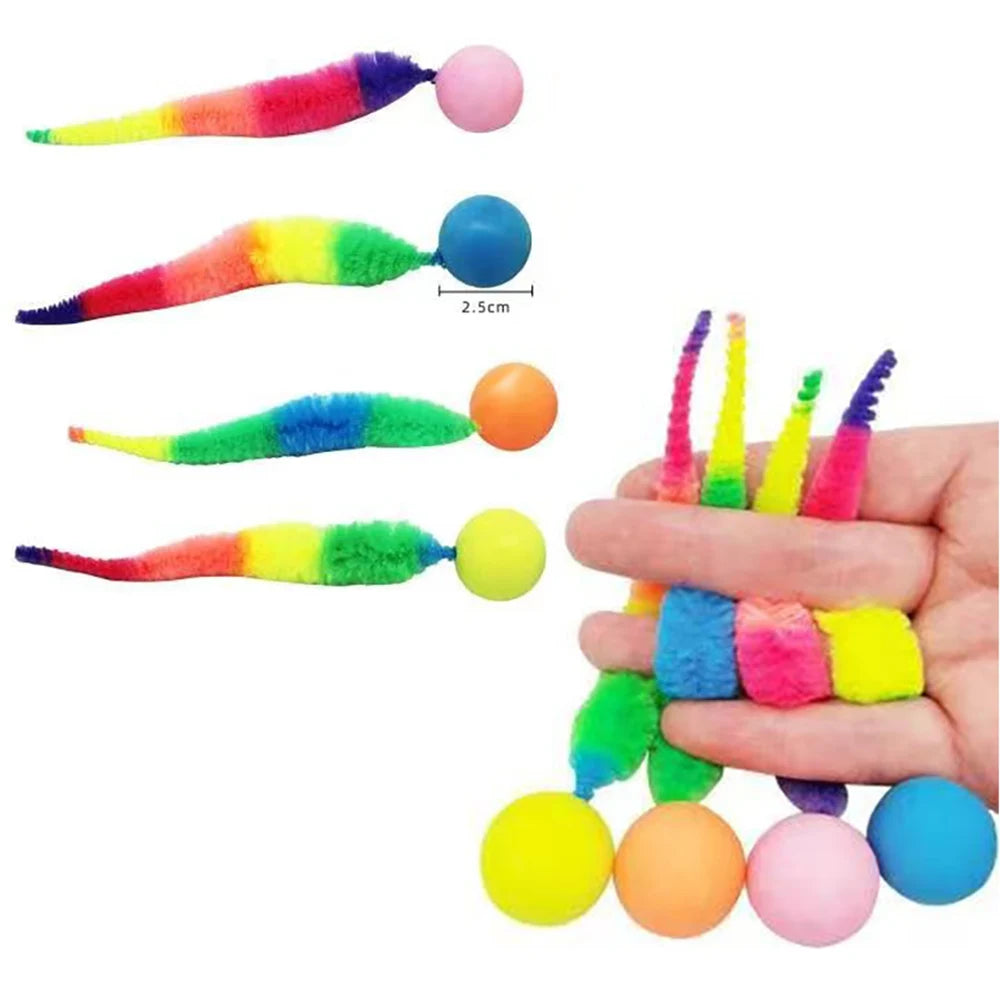 Bouncy Caterpillar Cat Toy - Colorful Elastic Tickle Ball