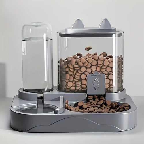 2-in-1 Large Capacity Cat Automatic Feeder, Water Dry Wet Separation Design No Battery Required - For Cats Small Dogs