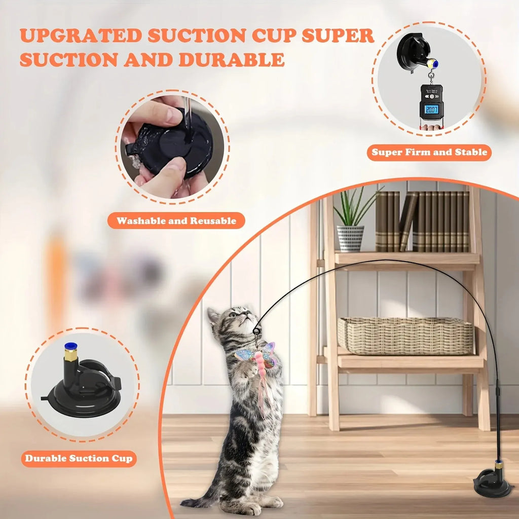 Interactive Cat Teaser Wand - Bell & Feather Toy with Suction Pole