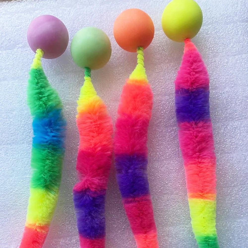 Bouncy Caterpillar Cat Toy - Colorful Elastic Tickle Ball