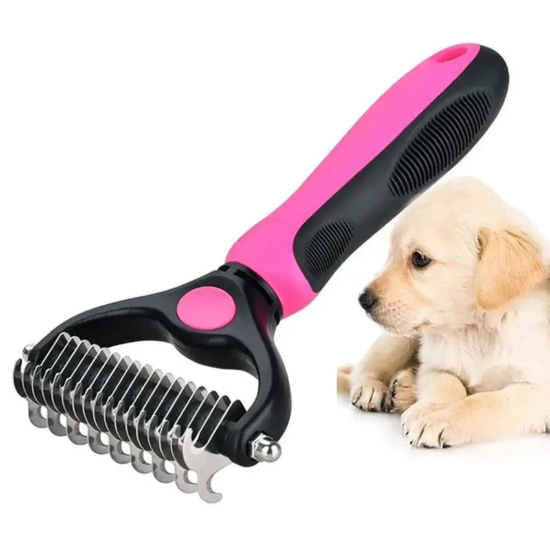Double-Sided Pet Grooming Rake - Pro Shedding Brush for Dogs & Cats