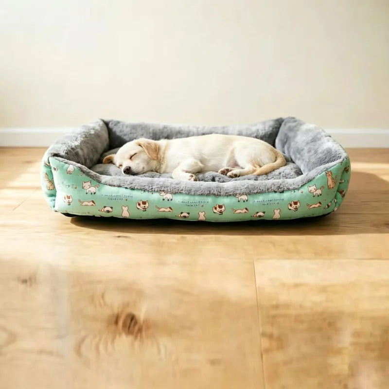 All-Season Cotton Linen Pet Bed - Comfortable Print Bed for Cats & Dogs