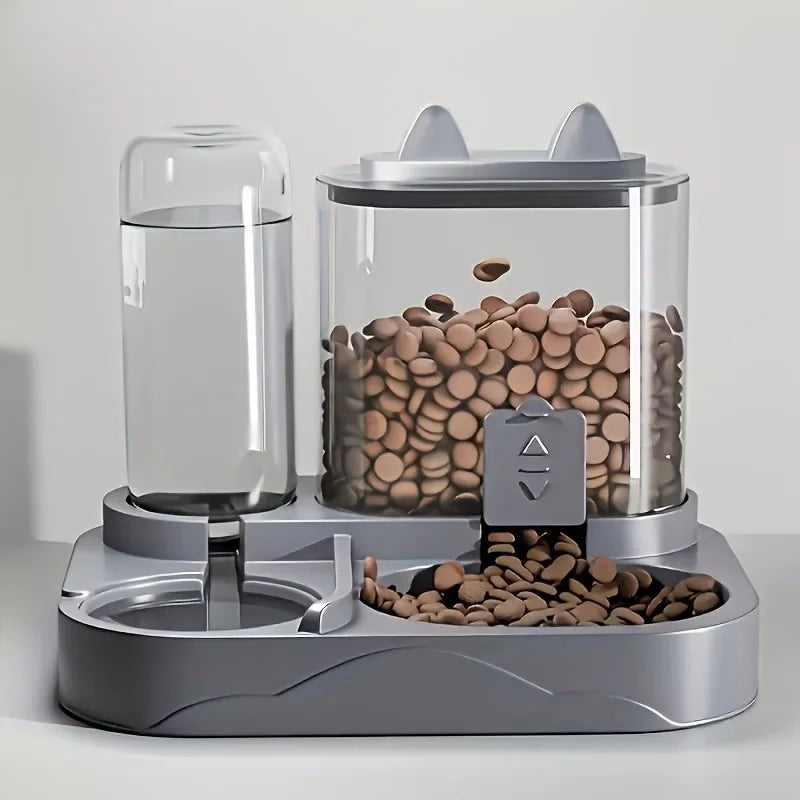2-in-1 Large Capacity Cat Automatic Feeder, Water Dry Wet Separation Design No Battery Required - For Cats Small Dogs