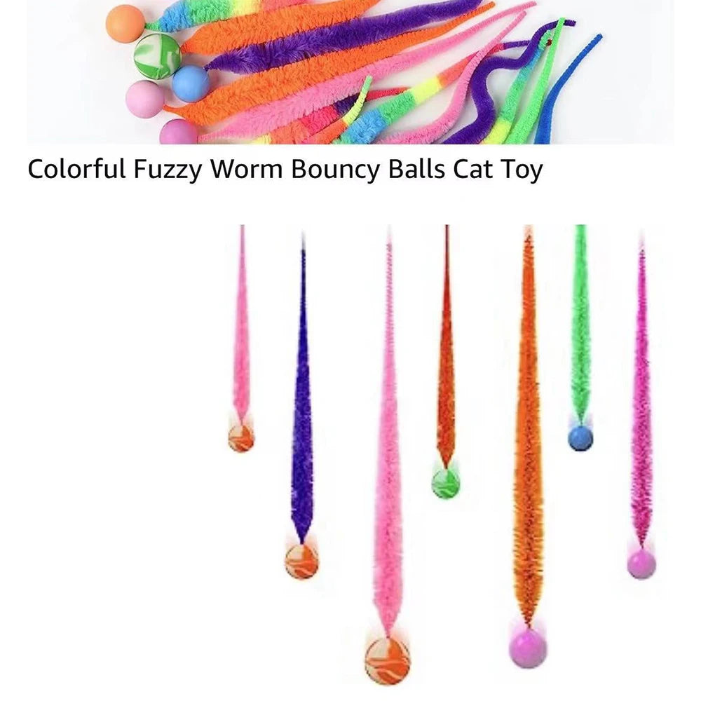 Bouncy Caterpillar Cat Toy - Colorful Elastic Tickle Ball