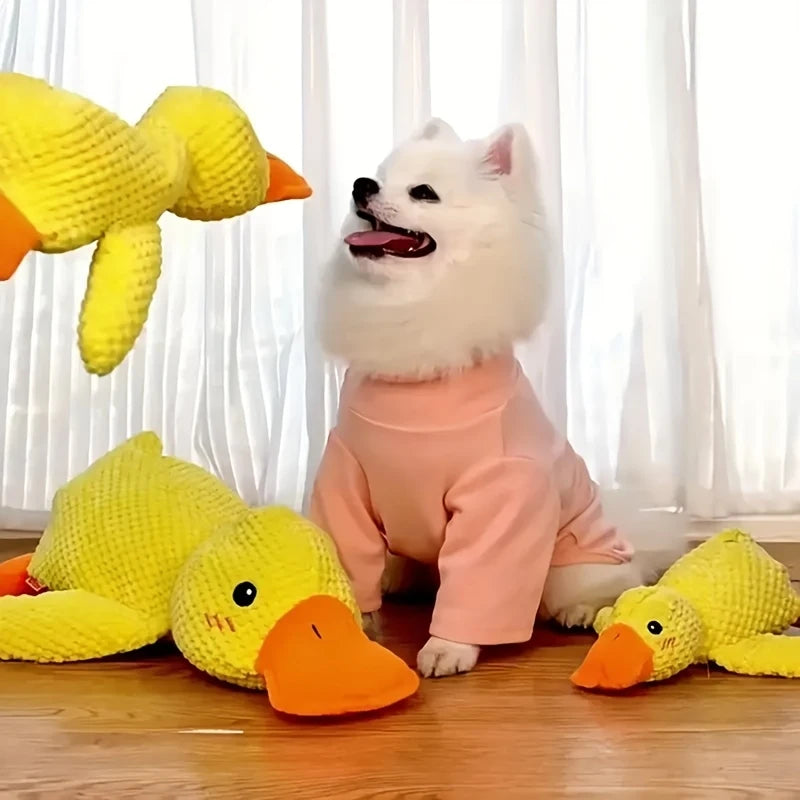 Yellow Duck Plush Dog Toy - Bite Resistant Squeaky Chew Toy for Small & Medium Dogs