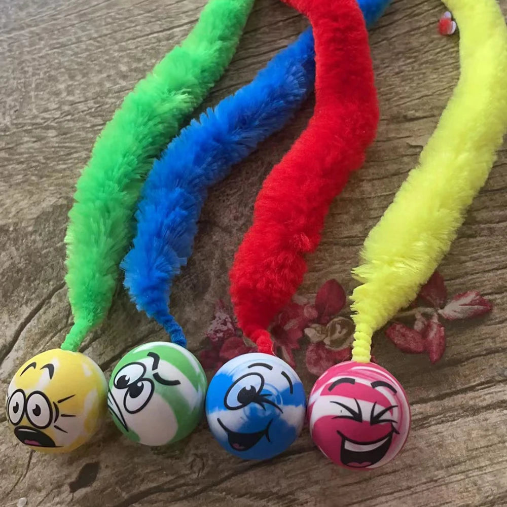 Bouncy Caterpillar Cat Toy - Colorful Elastic Tickle Ball