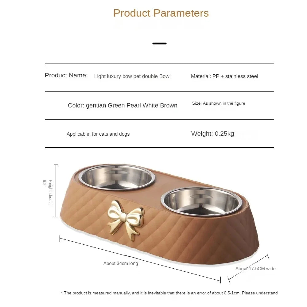 Bowtie Double Stainless Steel Pet Bowl - Cat & Dog Feeding Set
