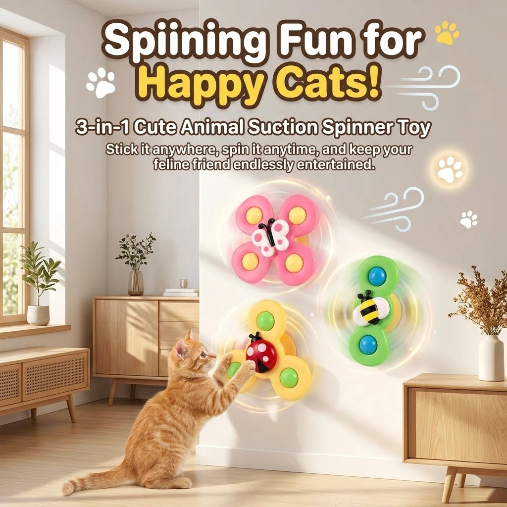 Suction Cup Windmill Cat Toy - Spinning Interactive Teaser