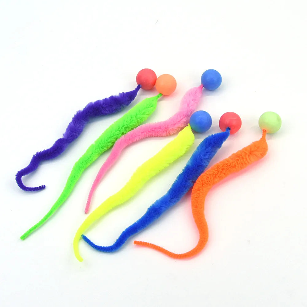 Bouncy Caterpillar Cat Toy - Colorful Elastic Tickle Ball