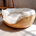 Woven Bamboo Cat & Dog Bed Basket - Cozy All-Season Sleeping Nest