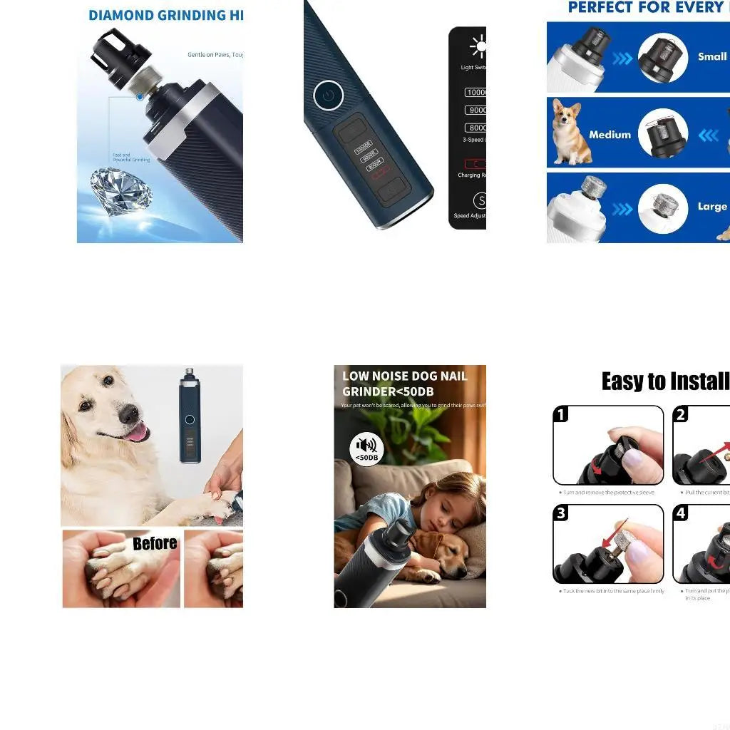 USB Rechargeable Pet Nail Grinder - 3-Speed Painless Trimmer