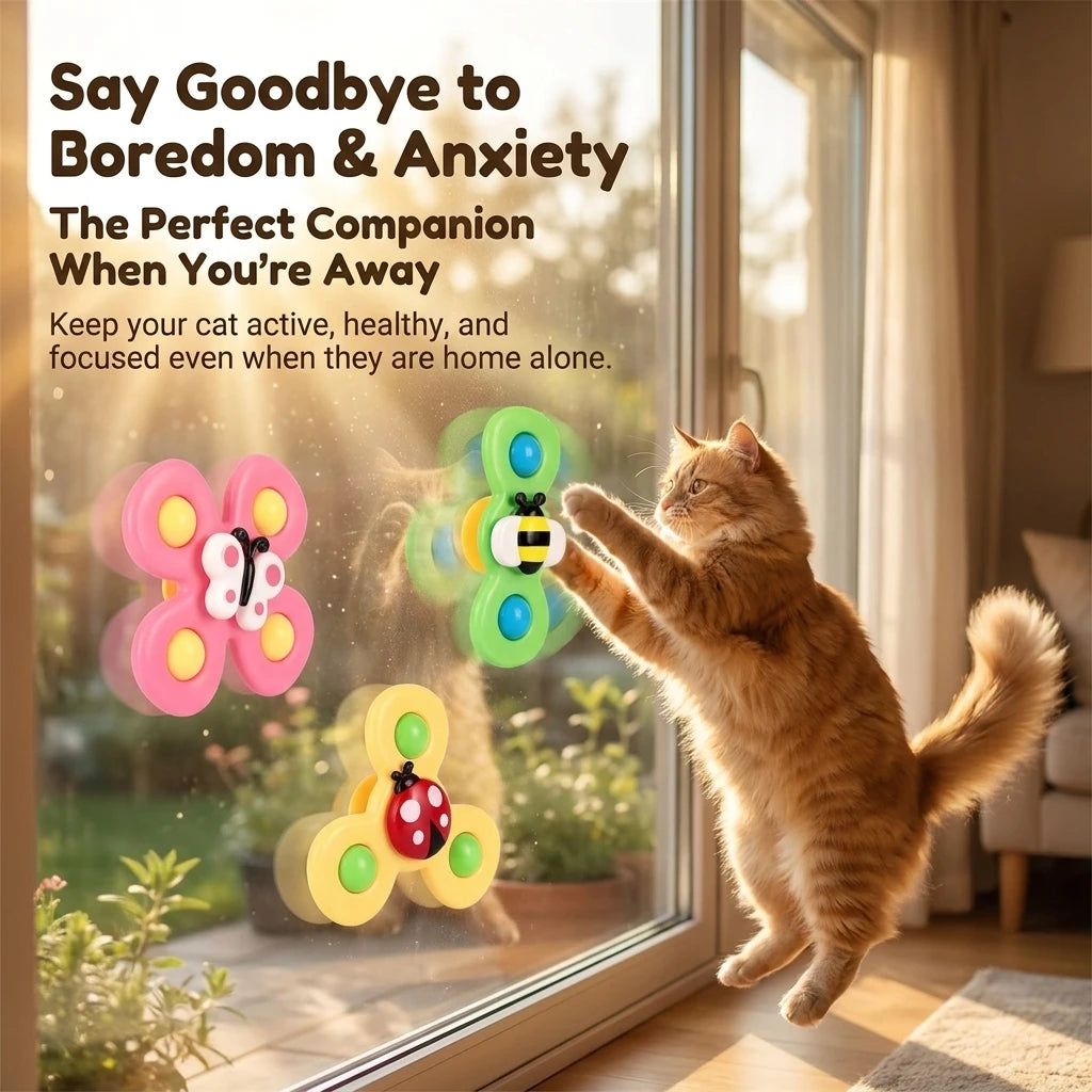 Suction Cup Windmill Cat Toy - Spinning Interactive Teaser