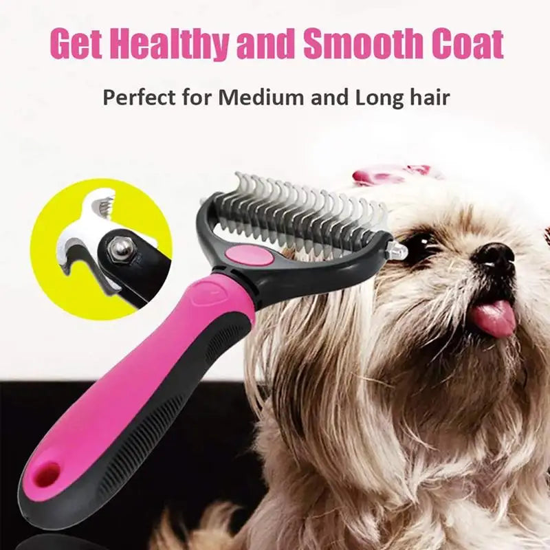 Double-Sided Pet Grooming Rake - Pro Shedding Brush for Dogs & Cats