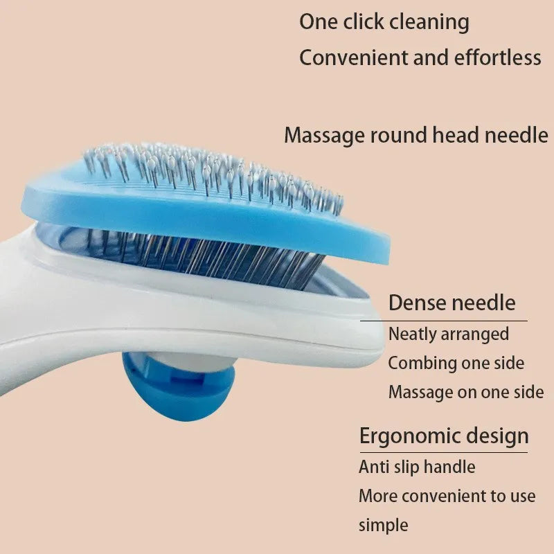 One-Click Pet Hair Remover Brush - Deshedding Comb for Dogs & Cats