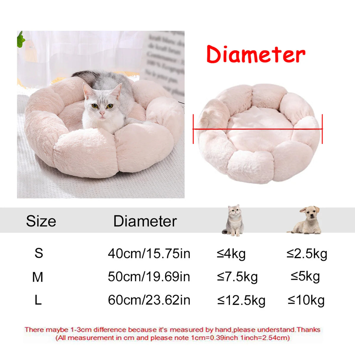 Round Plush Dog & Cat Bed House - Warm Winter Cave, 6 Sizes