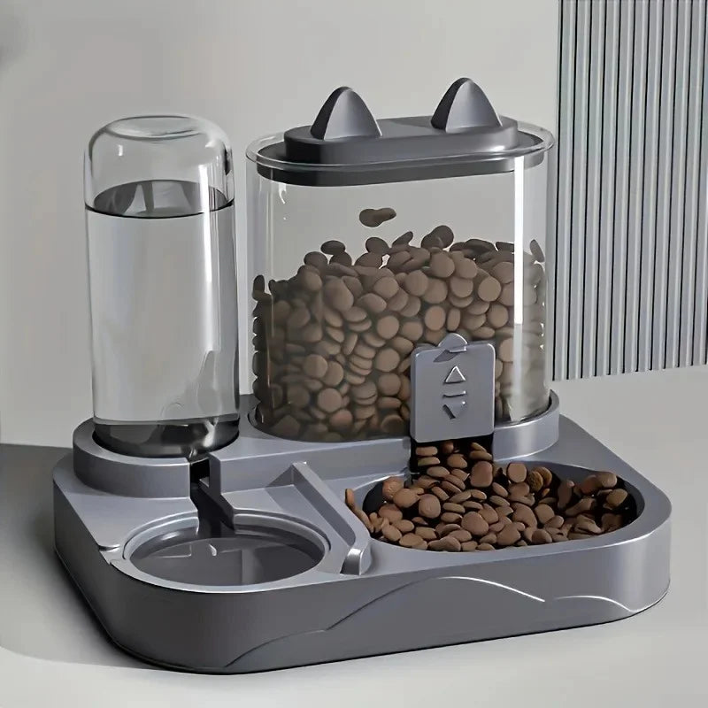 2-in-1 Large Capacity Cat Automatic Feeder, Water Dry Wet Separation Design No Battery Required - For Cats Small Dogs
