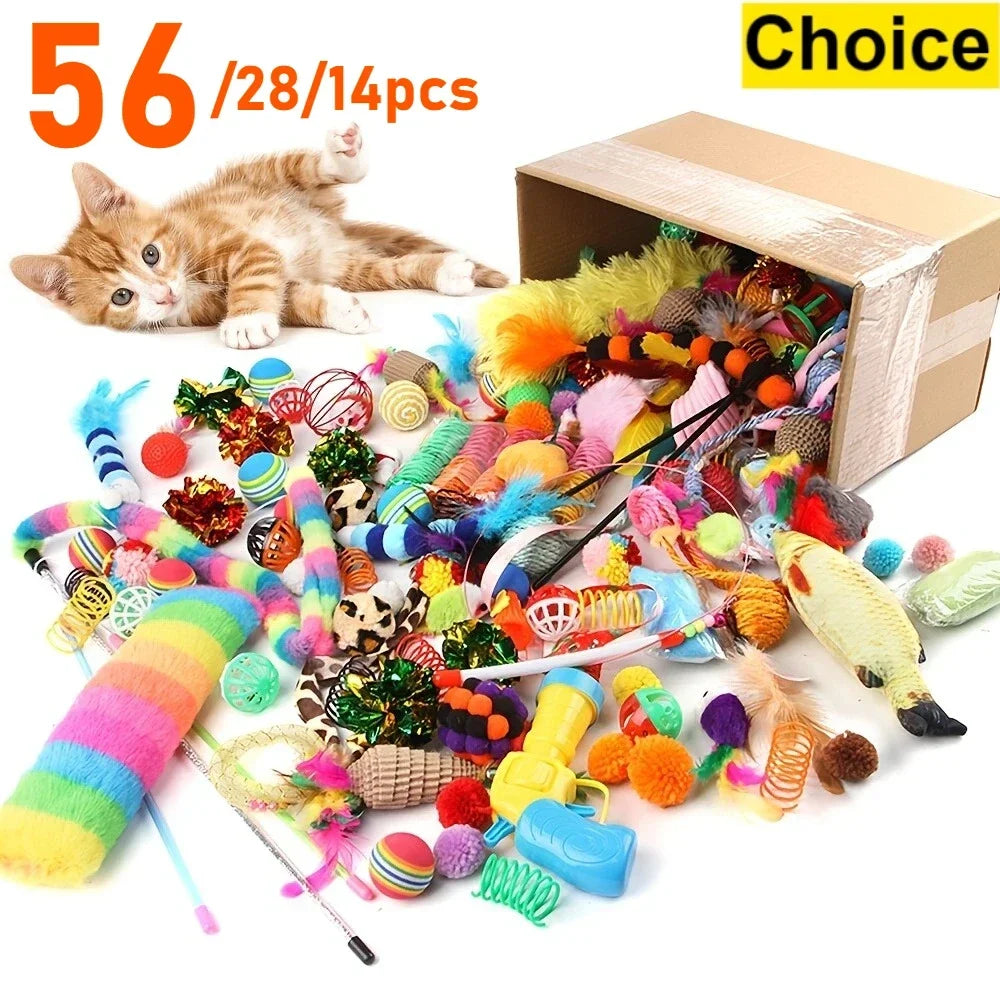 Cat Toy Variety Pack - Mixed Plush & Plastic Toys, 14/28/56pc