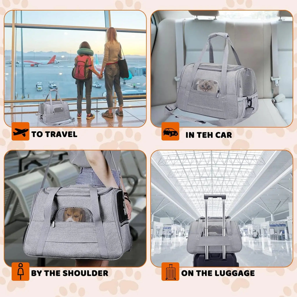 Soft Pet Carrier Bag - Airline Approved Travel Bag for Cats & Dogs up to 20 lbs