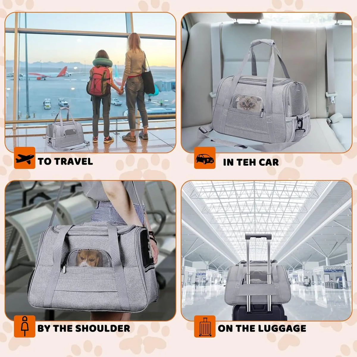 Soft Pet Carrier Bag - Airline Approved Travel Bag for Cats & Dogs up to 20 lbs