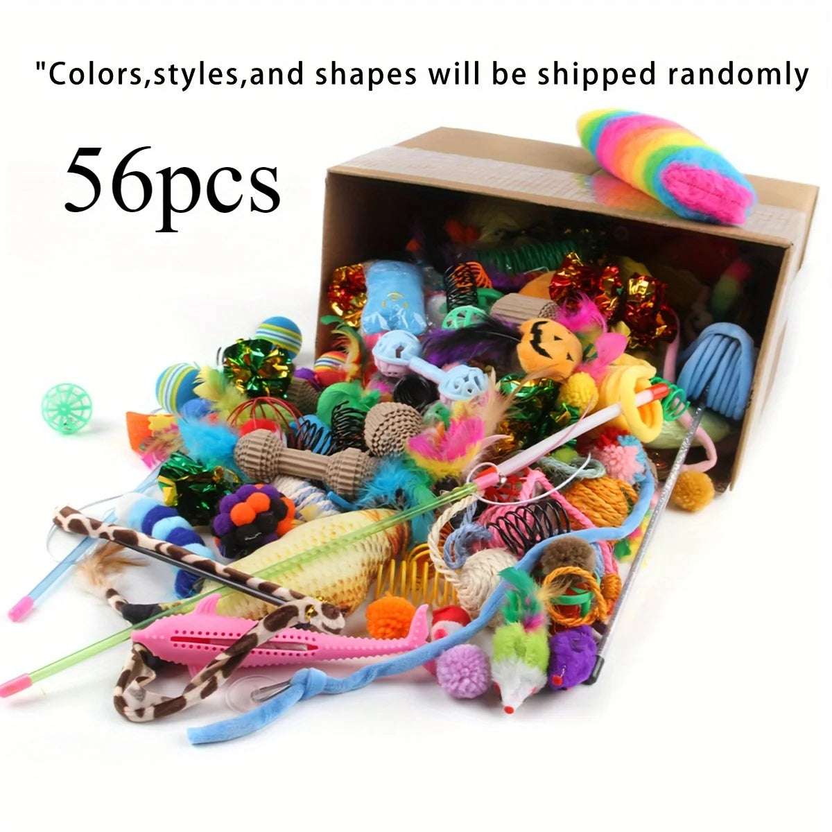 Cat Toy Variety Pack - Mixed Plush & Plastic Toys, 14/28/56pc