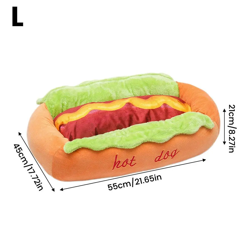 Hot Dog Shaped Novelty Pet Bed - Soft Removable Washable Lounger for Cats & Dogs