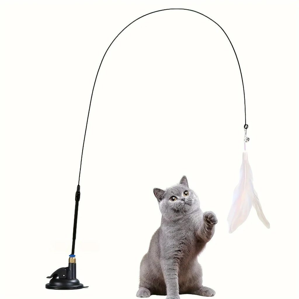 Interactive Cat Teaser Wand - Bell & Feather Toy with Suction Pole