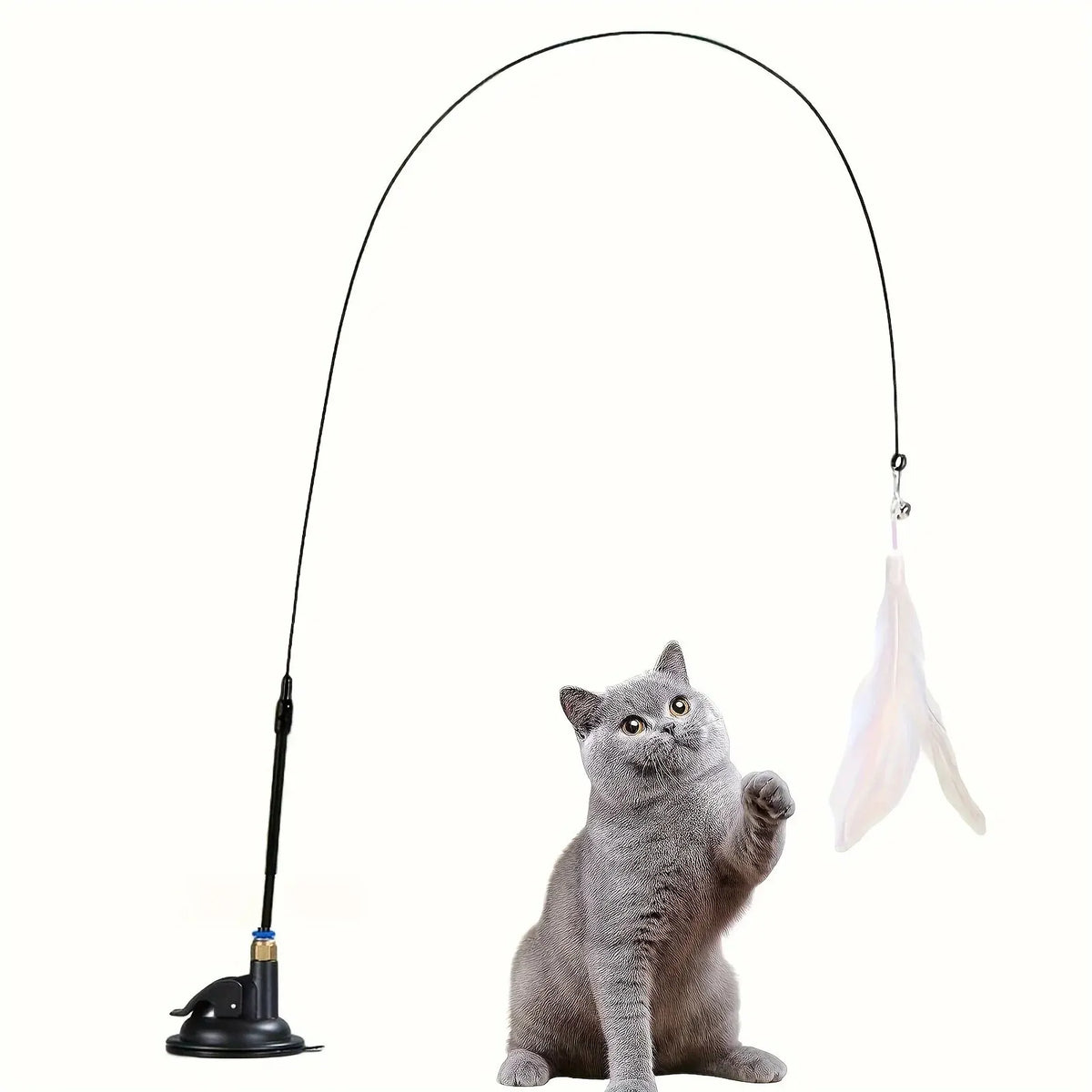 Interactive Cat Teaser Wand - Bell & Feather Toy with Suction Pole