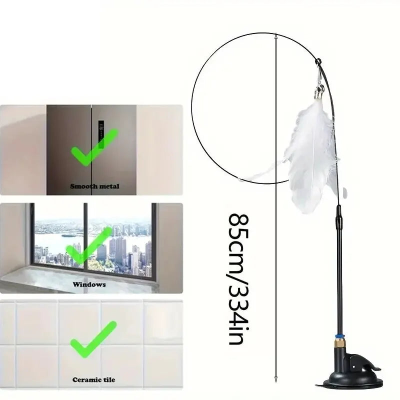 Interactive Cat Teaser Wand - Bell & Feather Toy with Suction Pole