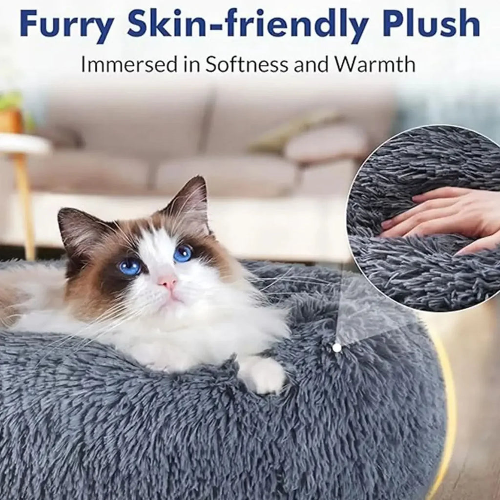 Round Plush Dog & Cat Bed House - Warm Winter Cave, 6 Sizes