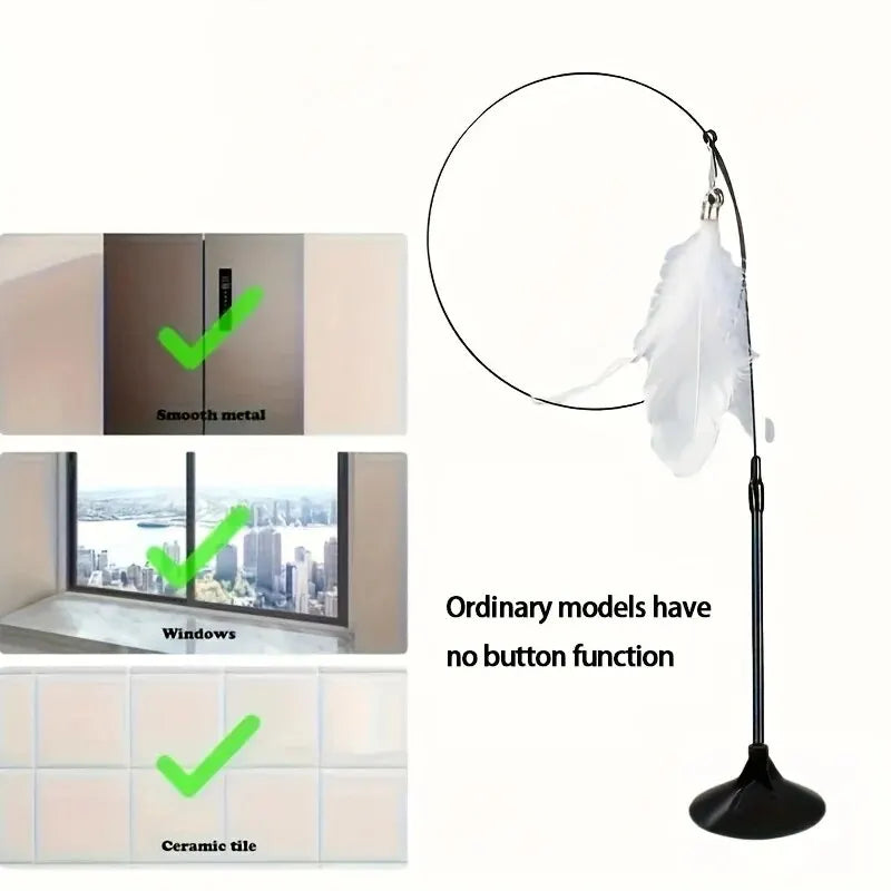 Interactive Cat Teaser Wand - Bell & Feather Toy with Suction Pole