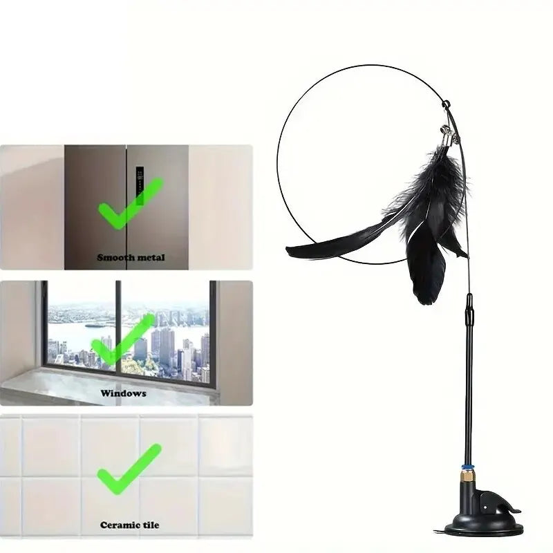 Interactive Cat Teaser Wand - Bell & Feather Toy with Suction Pole
