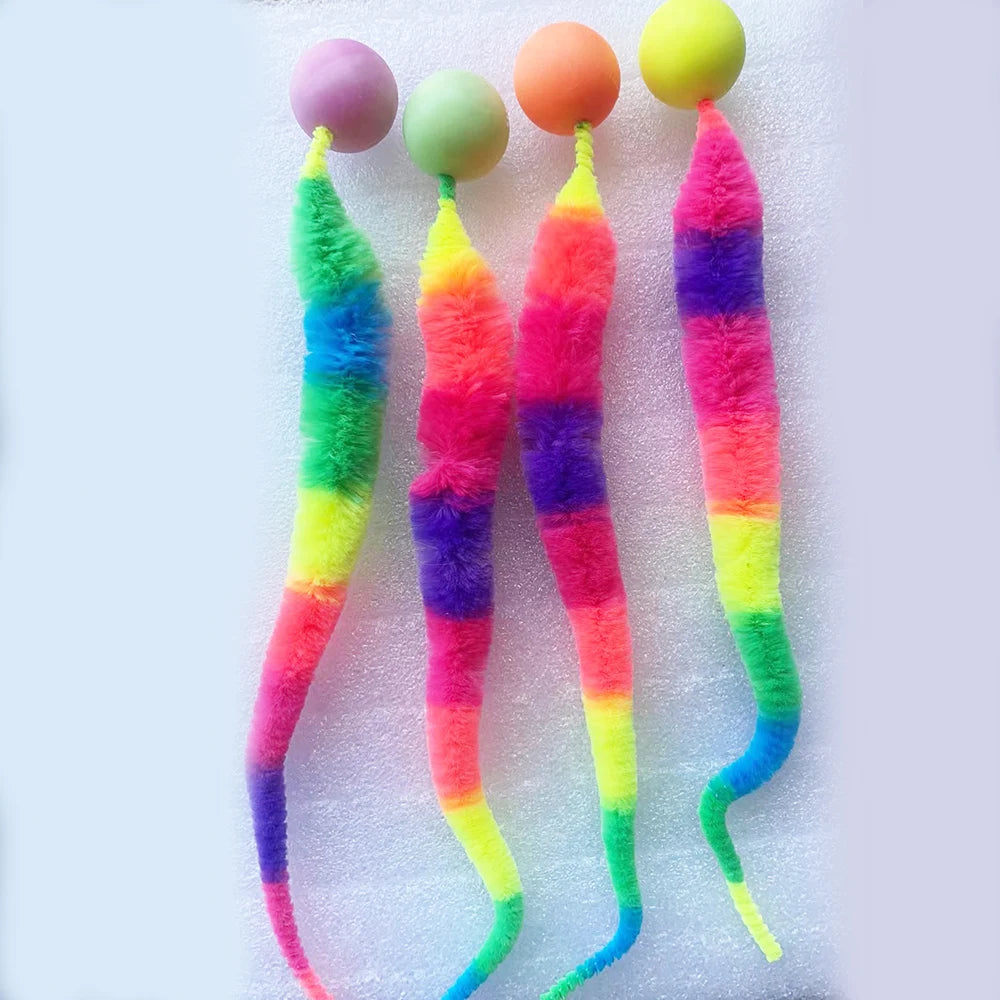 Bouncy Caterpillar Cat Toy - Colorful Elastic Tickle Ball