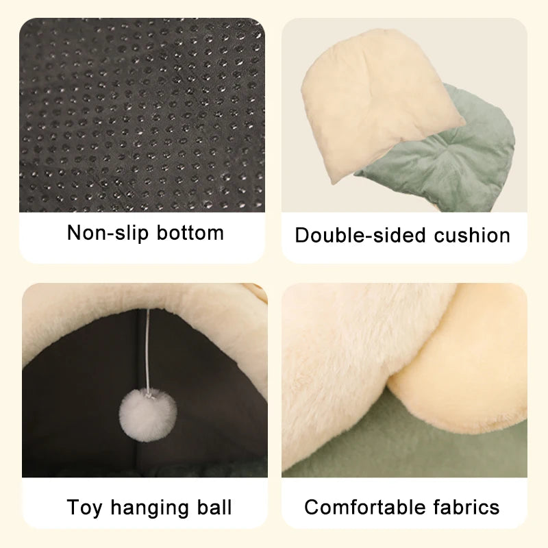 Foldable Cave Bed for Cats & Small Dogs - Cozy Deep Sleep Nest