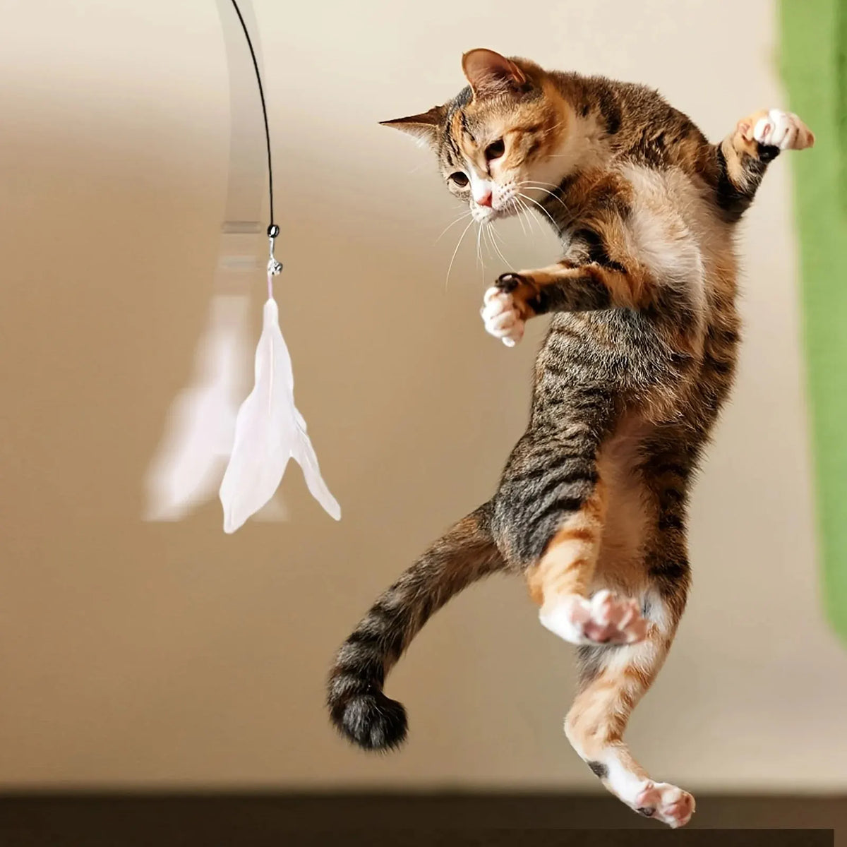 Interactive Cat Teaser Wand - Bell & Feather Toy with Suction Pole