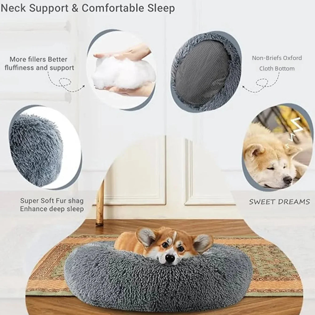 Round Plush Dog & Cat Bed House - Warm Winter Cave, 6 Sizes