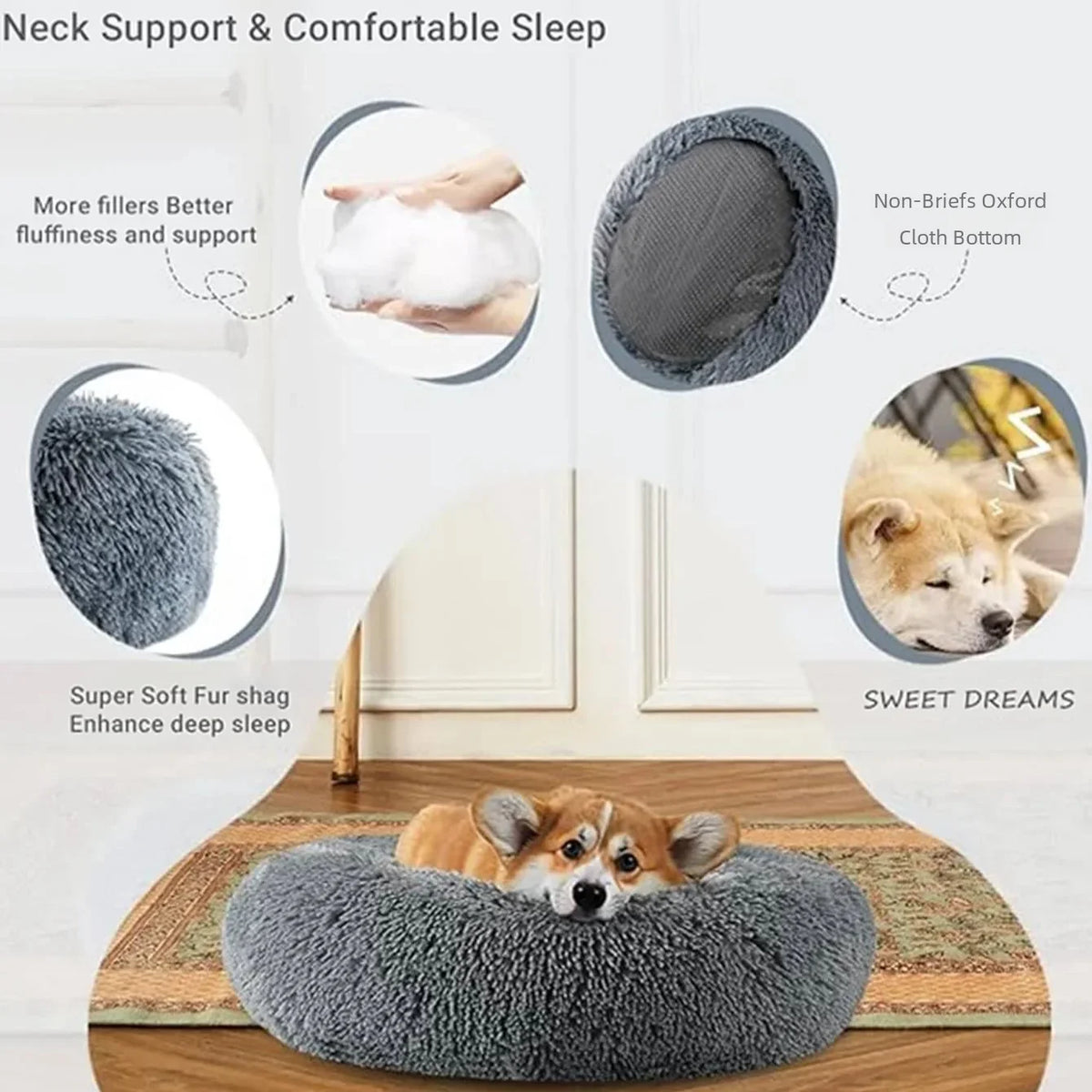 Round Plush Dog & Cat Bed House - Warm Winter Cave, 6 Sizes