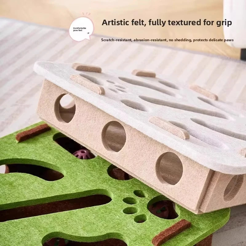 Felt Puzzle Box Cat Toy - Interactive Ball Hunting Game
