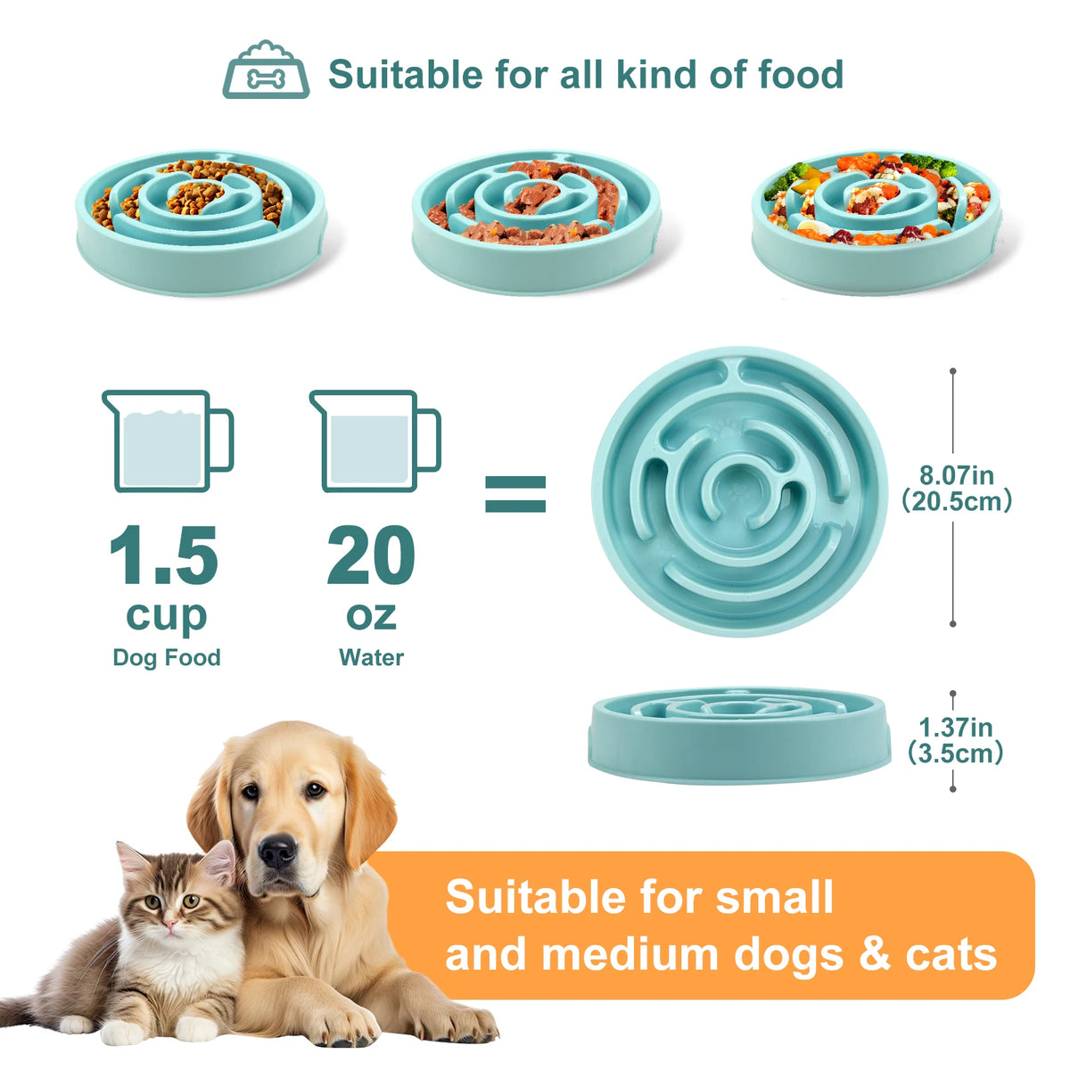 Fun Slow Feeder Puzzle Bowl for Dogs - Anti-Gulping, All Sizes