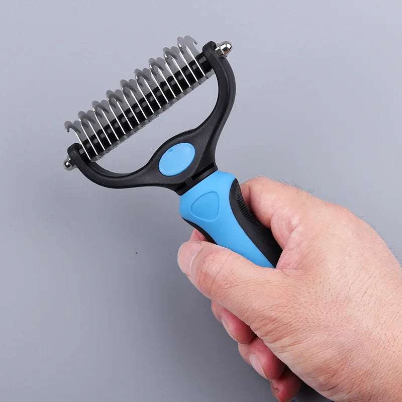Double-Sided Pet Grooming Rake - Pro Shedding Brush for Dogs & Cats