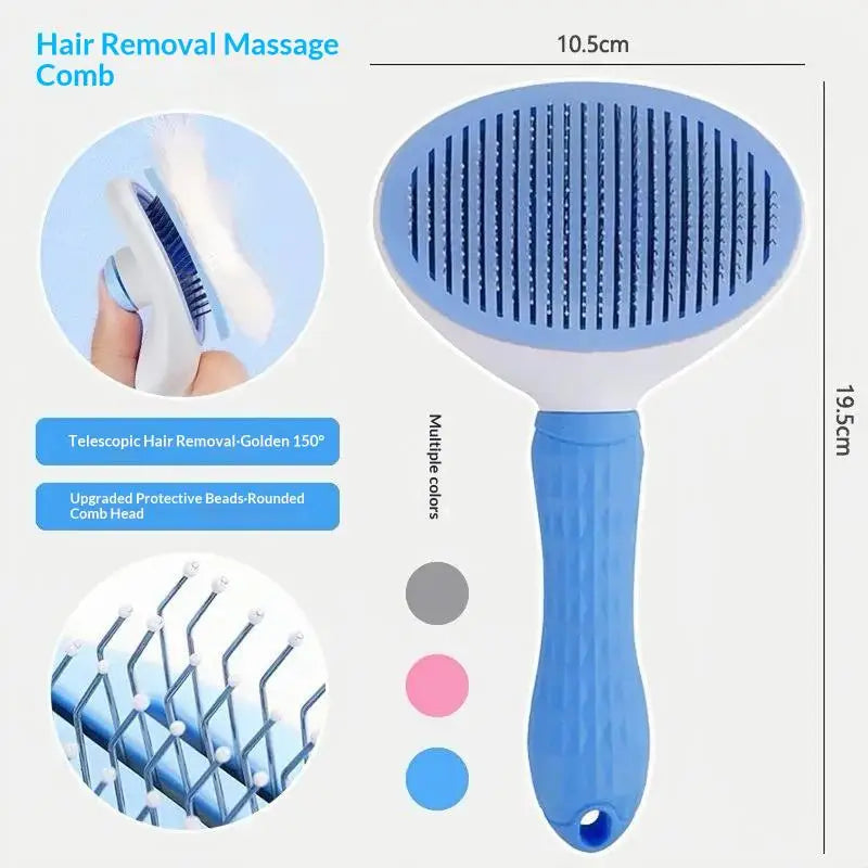 Pet Grooming Comb & Brush Set - Self-Cleaning Hair Remover for Dogs & Cats