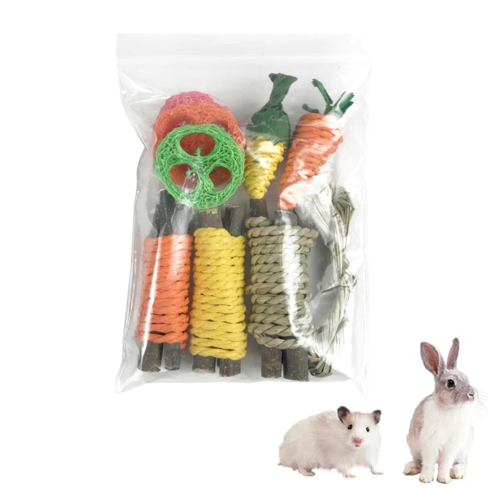 9-Piece Small Pet Chew Toy Set - Fun Grinding Toys for Rabbits & Hamsters