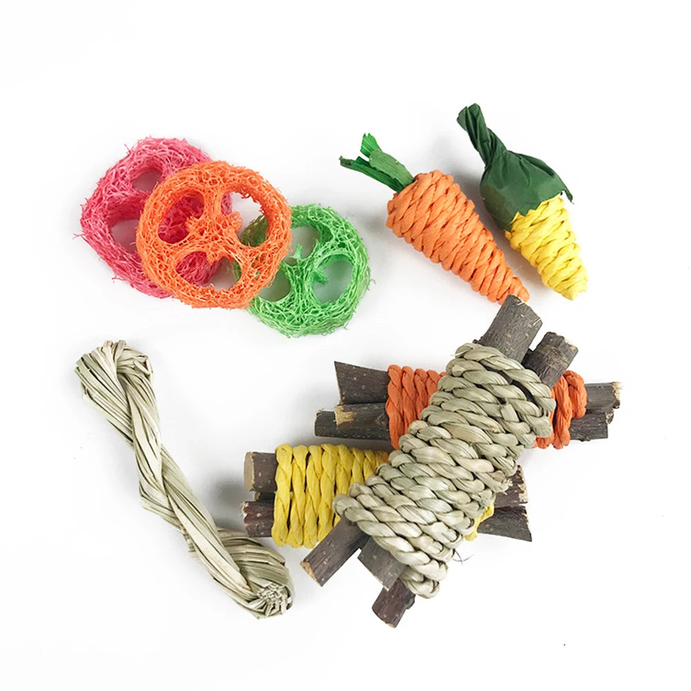 9-Piece Small Pet Chew Toy Set - Fun Grinding Toys for Rabbits & Hamsters