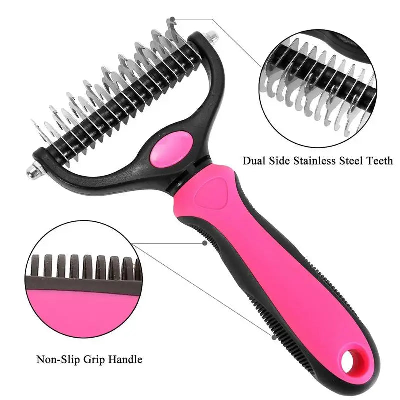 Double-Sided Pet Grooming Rake - Pro Shedding Brush for Dogs & Cats