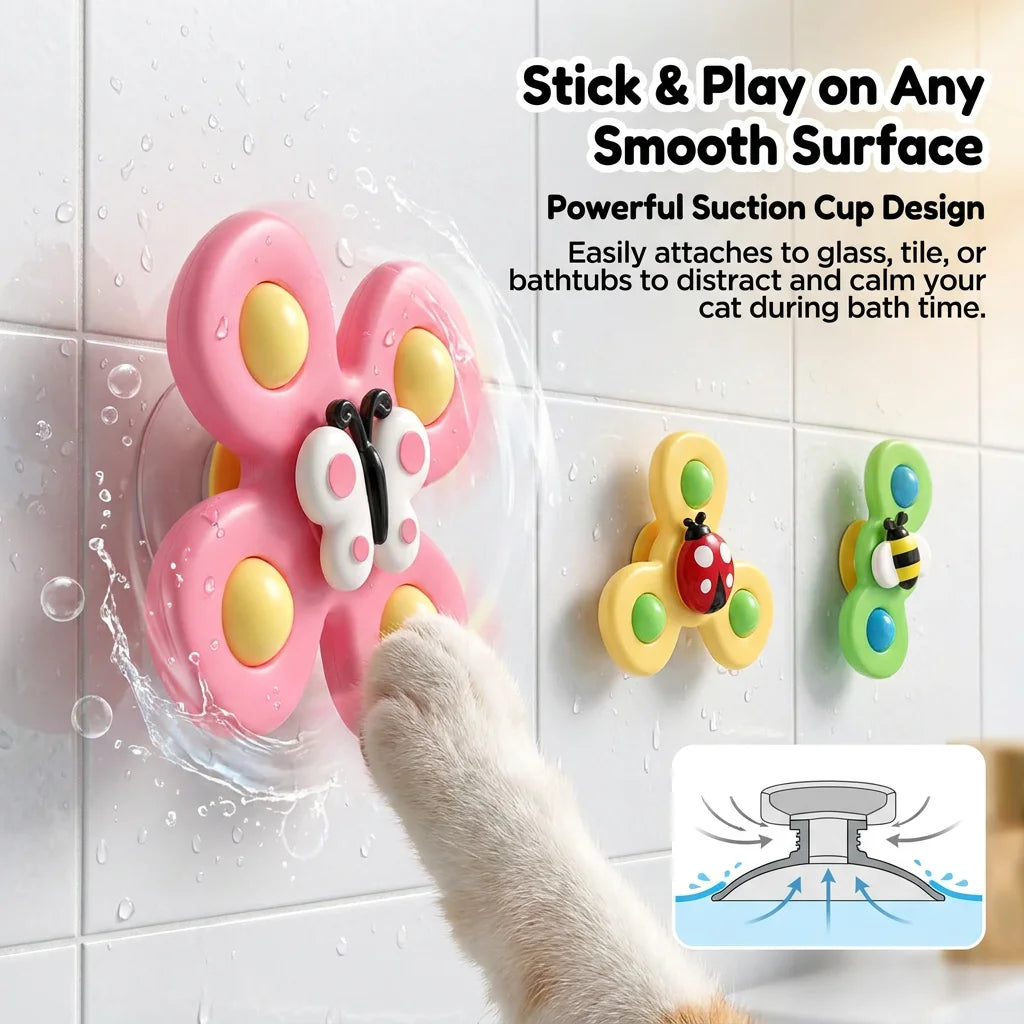 Suction Cup Windmill Cat Toy - Spinning Interactive Teaser