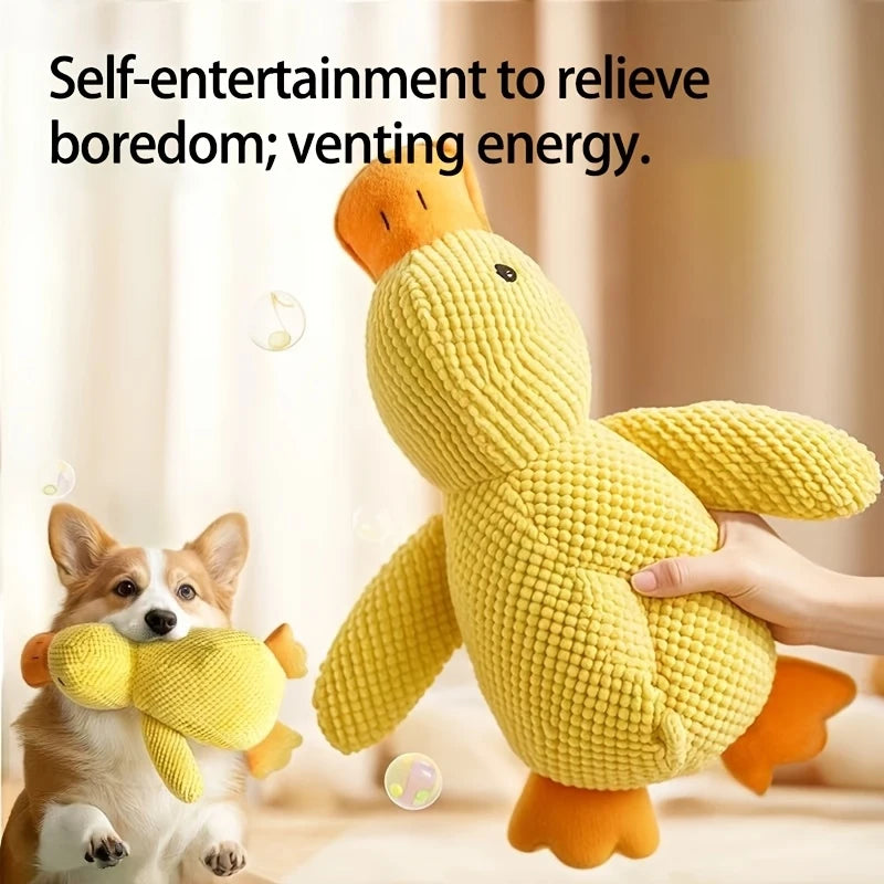Yellow Duck Plush Dog Toy - Bite Resistant Squeaky Chew Toy for Small & Medium Dogs