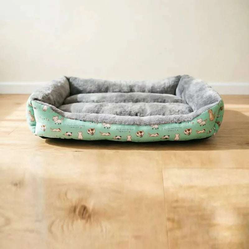 All-Season Cotton Linen Pet Bed - Comfortable Print Bed for Cats & Dogs