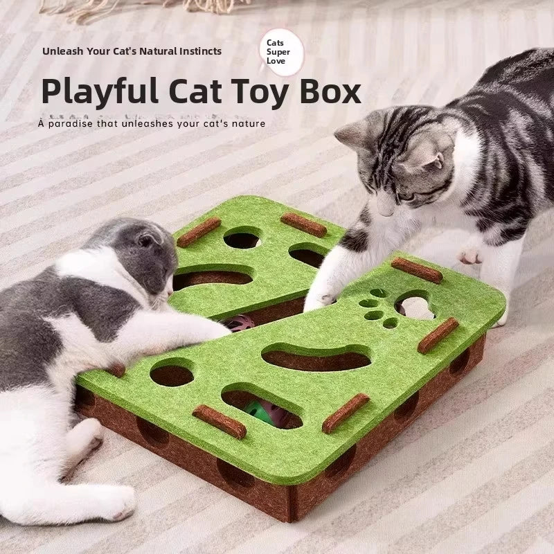 Felt Puzzle Box Cat Toy - Interactive Ball Hunting Game