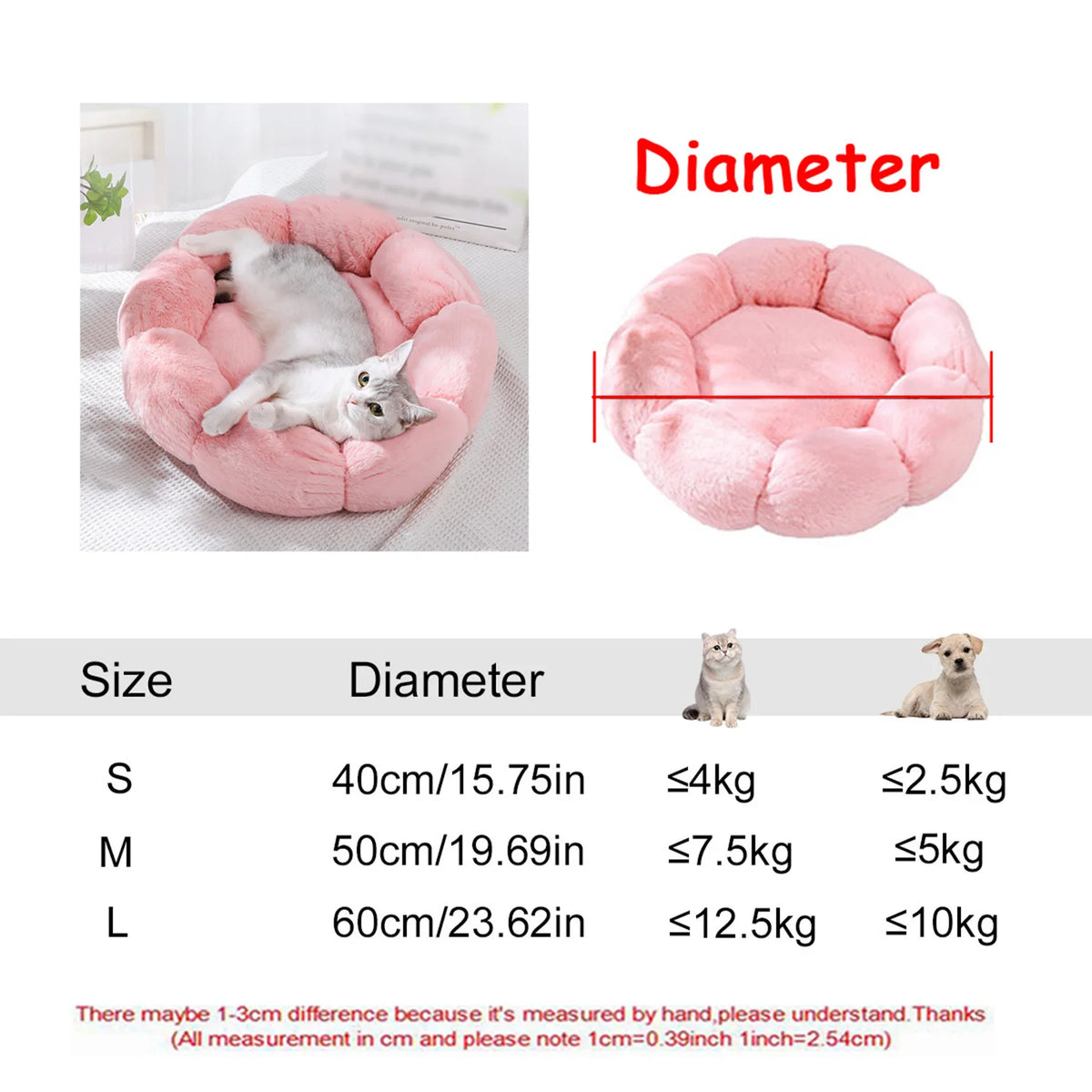 Round Plush Dog & Cat Bed House - Warm Winter Cave, 6 Sizes